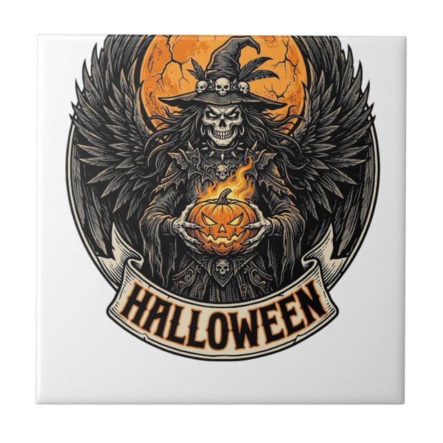 Gothic Halloween Witch Vintage Ceramic Tile (Front)