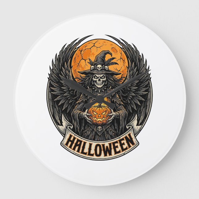 Gothic Halloween Witch Vintage Large Clock (Front)