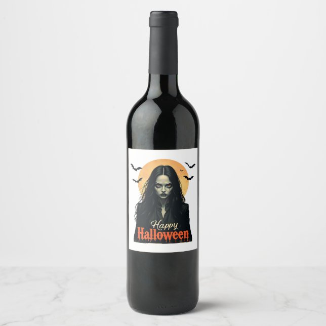 Gothic Halloween Witch Wine Label (Front)
