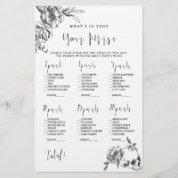 Gothic Hand drawn Flowers bridal shower game flyer