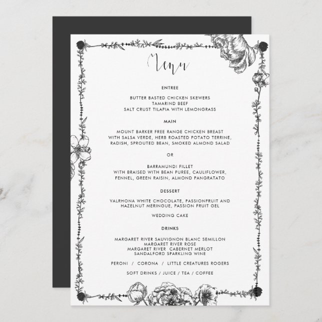  Gothic Hand drawn Flowers Menu Card (Front/Back)
