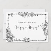 Gothic Hand drawn Flowers Skull bridesmaid card