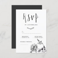 Gothic Hand drawn Flowers Skull RSVP card
