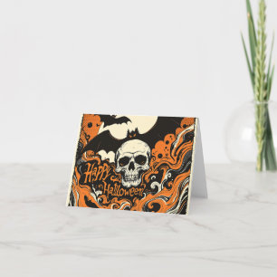 Gothic “Happy Halloween” Skull & Bats Greeting Car Thank You Card