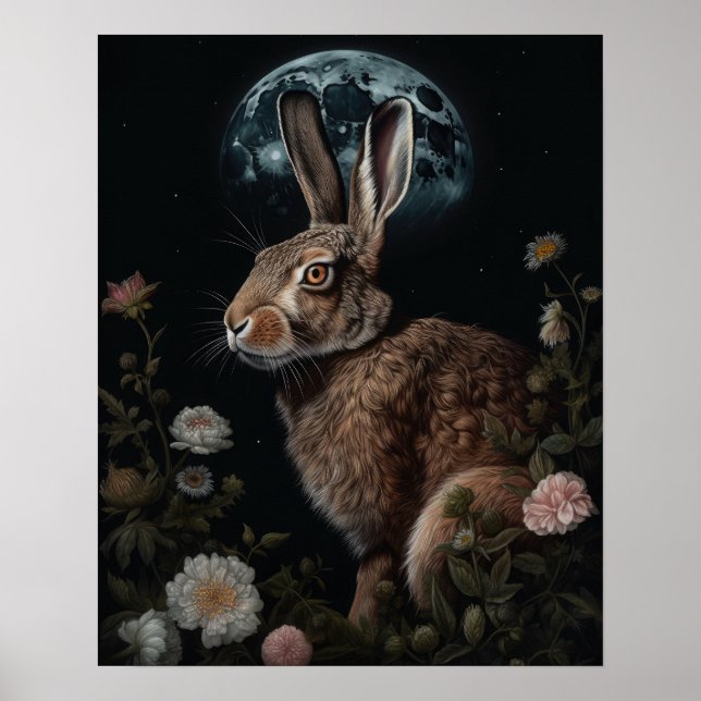 Gothic Hare And Moon Art Print Poster (Front)