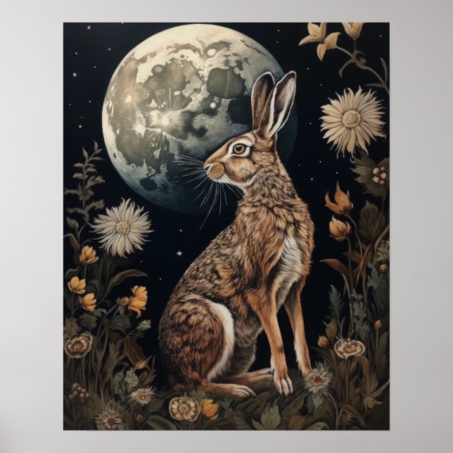Gothic Hare And Moon Art Print Poster (Front)