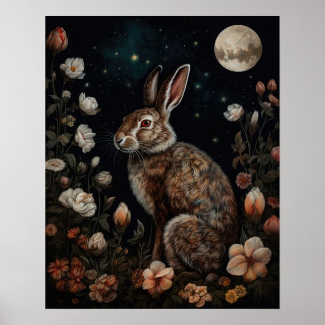 Gothic Hare And Moon Art Print Poster (Front)