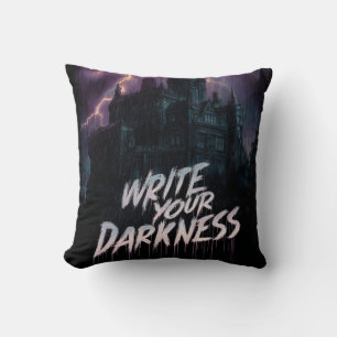 Gothic Haunted Castle Under Thunderstorm with Text Cushion