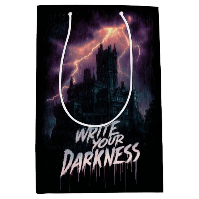 Gothic Haunted Castle Under Thunderstorm with Text Medium Gift Bag (Front)