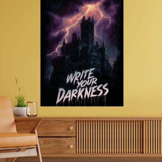 Gothic Haunted Castle Under Thunderstorm with Text Poster (Living Room 2)