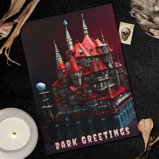 Gothic Haunted Family Victorian Red House Greeting Card