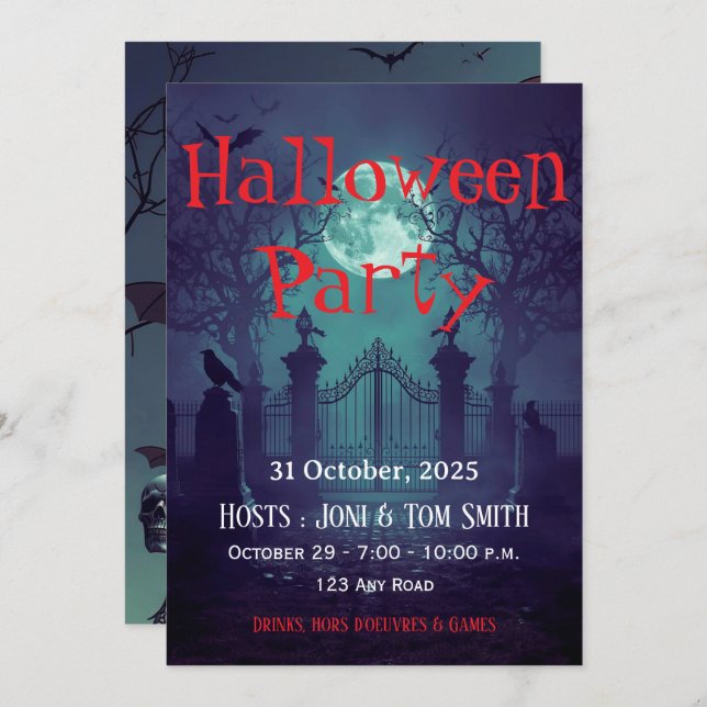 Gothic Haunted Gate Invitation | Spooky Halloween  (Front/Back)