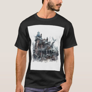 Gothic Haunted House Halloween Art T-Shirt