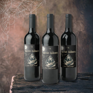 Gothic Haunted House Witch Halloween Party Wine Label