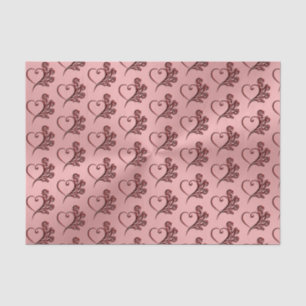 Gothic heart and scarlet roses on rose-gold tissue paper