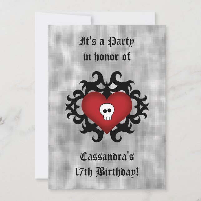 Gothic heart birthday party invitation (Front)