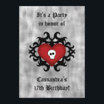 Gothic heart birthday party invitation<br><div class="desc">Adorable black damask motif drawn by me with a red heart on it and a tiny skull. So cute. Shown here on 5x7" party invites to personalise with your details. Works well for sweet 16,  Valentine's day or any fitting occasion.</div>