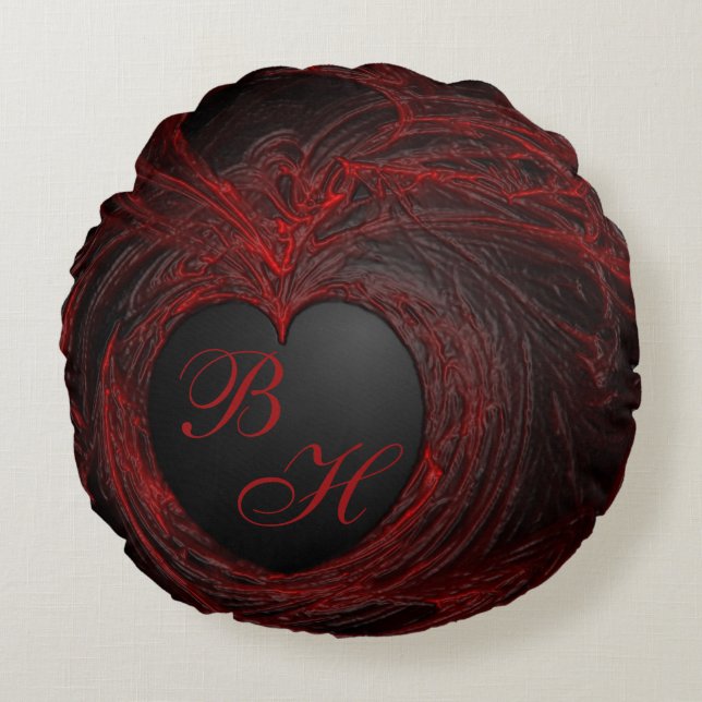 Gothic Heart Bloody Flesh Monogram Round Cushion (Front)