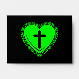 Gothic Heart + Cross (Black + Green) Envelope