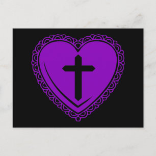 Gothic Heart + Cross (Black + Purple) Postcard