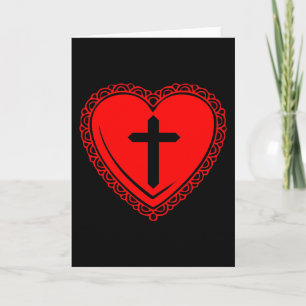 Gothic Heart + Cross Greeting Card (Black + Red)