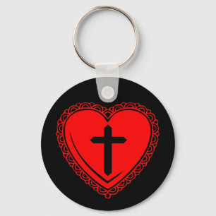 Gothic Heart + Cross Keychain (Black + Red)