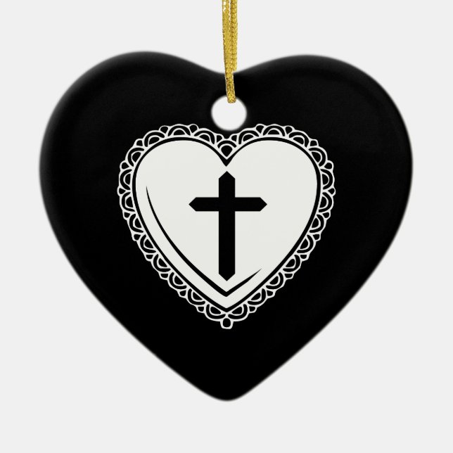 Gothic Heart + Cross Ornament (Black + White) (Front)