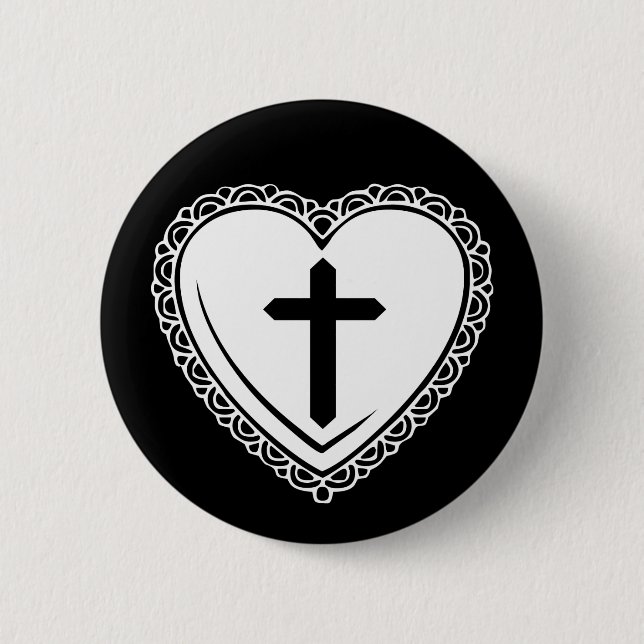 Gothic Heart & Cross Pin (Black & White) (Front)