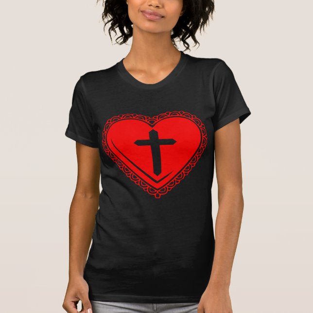 Gothic Heart & Cross (Red) T-Shirt (Front)