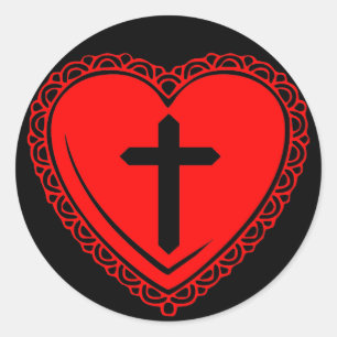 Gothic Heart + Cross Stickers (Black + Red)
