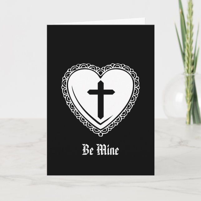 Gothic Heart Cross Valentine Holiday Card (Front)
