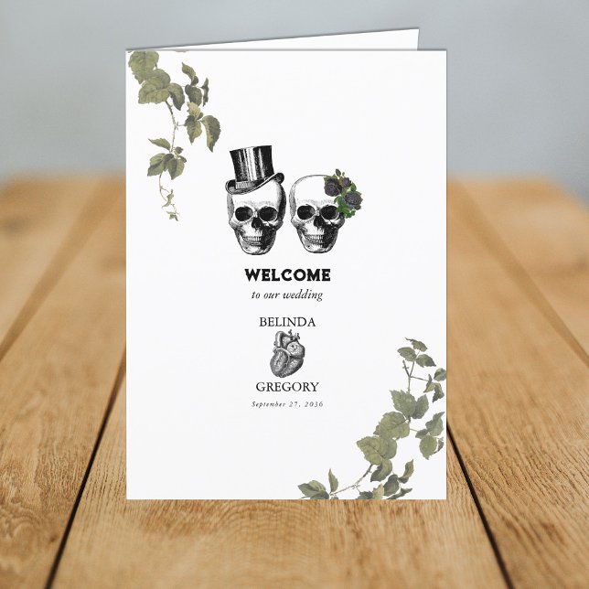 Gothic Heart Floral Skull Wedding Order of Service Program (Gothic Heart Floral Skull Wedding Order of Service Program)