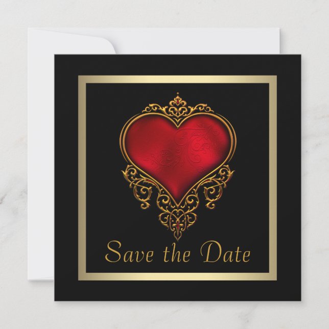 Gothic Heart Gold Gorthic Wedding Save The Date (Front)
