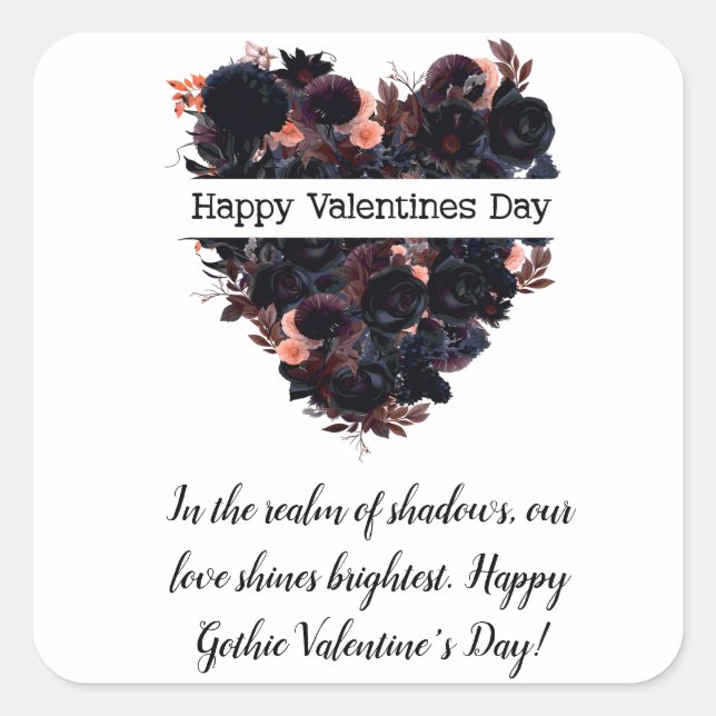 Gothic heart made of black flowers. Dark romance.  Square Sticker (Front)