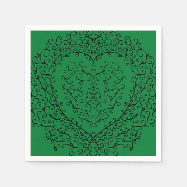 Gothic Heart-Paper Napkin Green & Black 4 (Front)