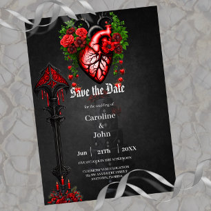 Gothic heart red flowers. save the date