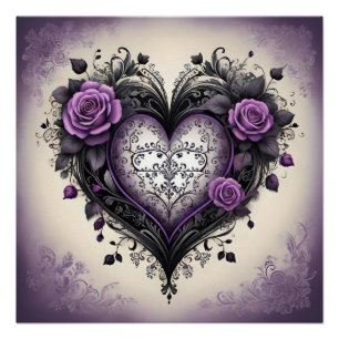 Gothic Heart, Roses and Filigree 🖤 Vintage Design Poster