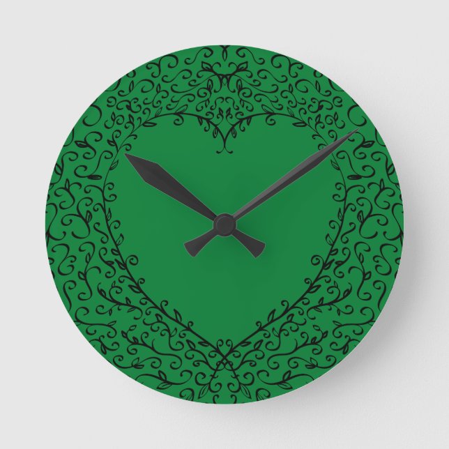 Gothic Heart-Round Acrylic Wall Clock Green+Black (Front)