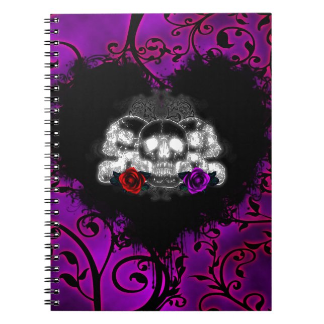 Gothic Heart Skulls and Roses  Notebook (Front)