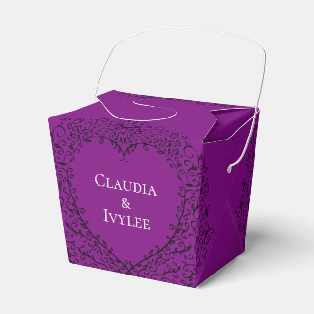 Gothic Heart-TakeOut Favour Box Purple & Black 1 (Front Side)
