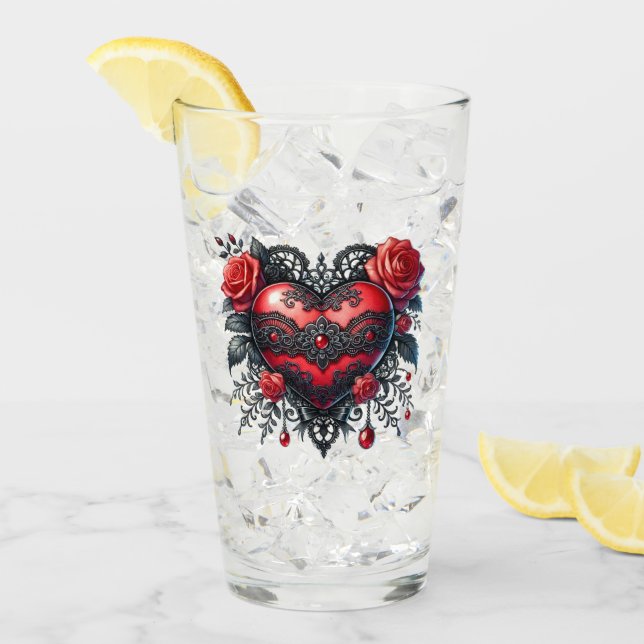 Gothic Heart Valentine Glass Tumbler (Front Ice)