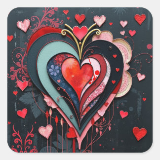 Gothic Heart Valentines  Square Sticker