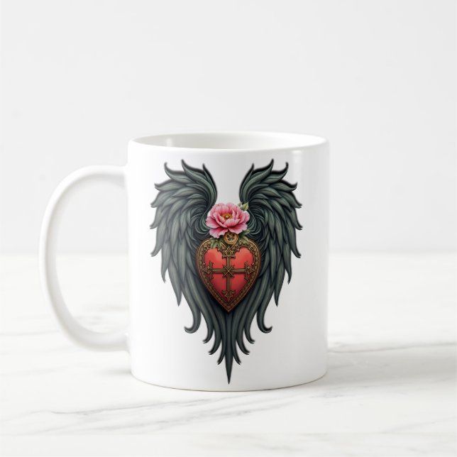Gothic Heart with Bloom and Wings.  Coffee Mug (Left)