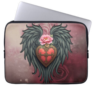 Gothic Heart with Bloom and Wings. Laptop Sleeve