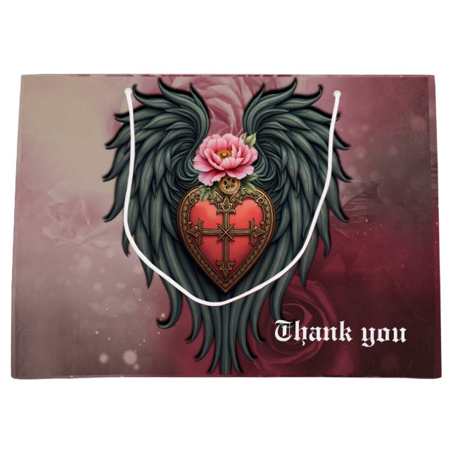 Gothic Heart with Bloom and Wings. Large Gift Bag (Front)