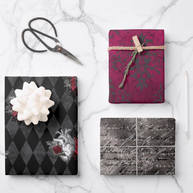 Gothic Heart Wrapping Paper Sheets (Front)