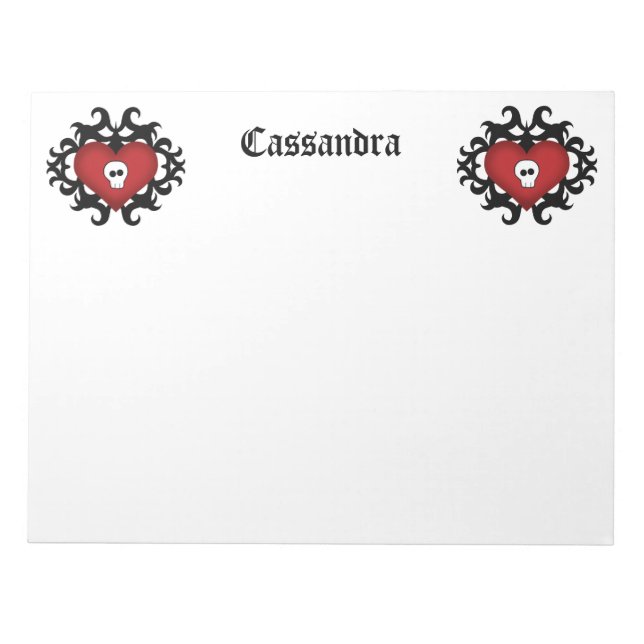 Gothic hearts and skulls notepad (Front)