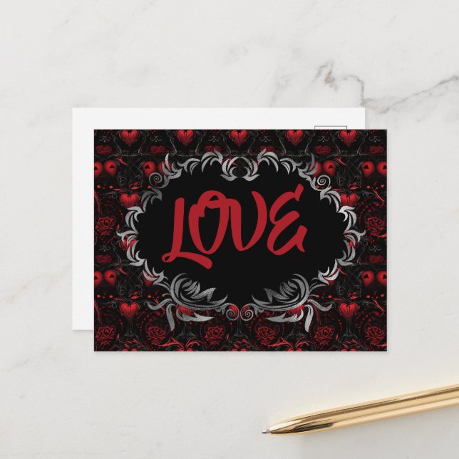 Gothic Hearts LOVE Valentine  Postcard (Front/Back In Situ)