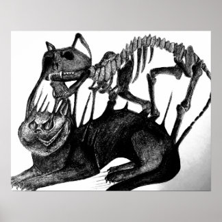 Gothic horror art - cat skeleton poster