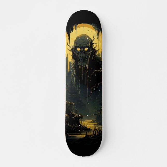 Gothic Horror Cityscape Black Gold 7-Ply Skateboard (Front)